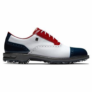 Men's Footjoy Premiere Series Tarlow Spikes Golf Shoes White/Red/Navy NZ-625133